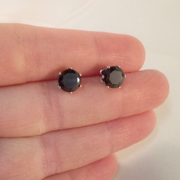 Jewelry | JTV 18K White Gold Filled Black Onyx Diamond Zircon Stud Earrings 7mm or 1.28ctw ea